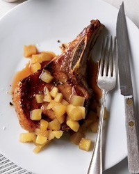 Cider-maple pork chops with Woodland bitters compote
