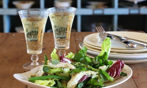 Cider poached chicken, asparagus and mayonnaise