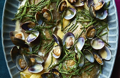 Cider-steamed Dover sole & clams