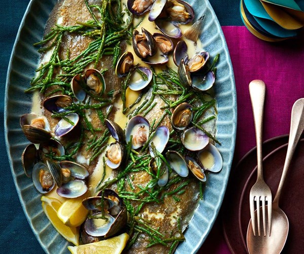 Cider-steamed Dover sole & clams