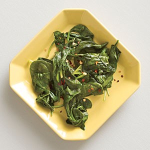 Cider vinegar-spiked steamed baby spinach