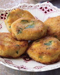 Cilantro-flecked corn fritters with chile-mint sauce