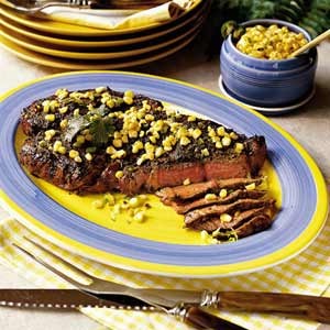 Cilantro-garlic sirloin with zesty corn salsa
