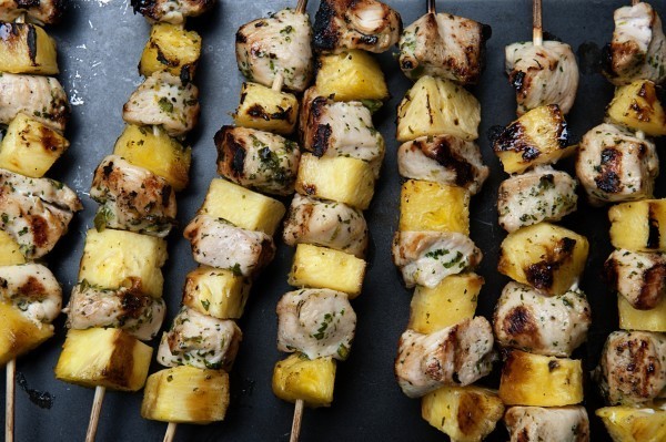Cilantro-lime chicken and pineapple skewers