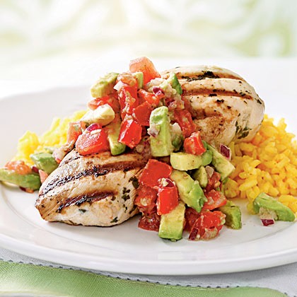 Cilantro-lime chicken with avocado salsa