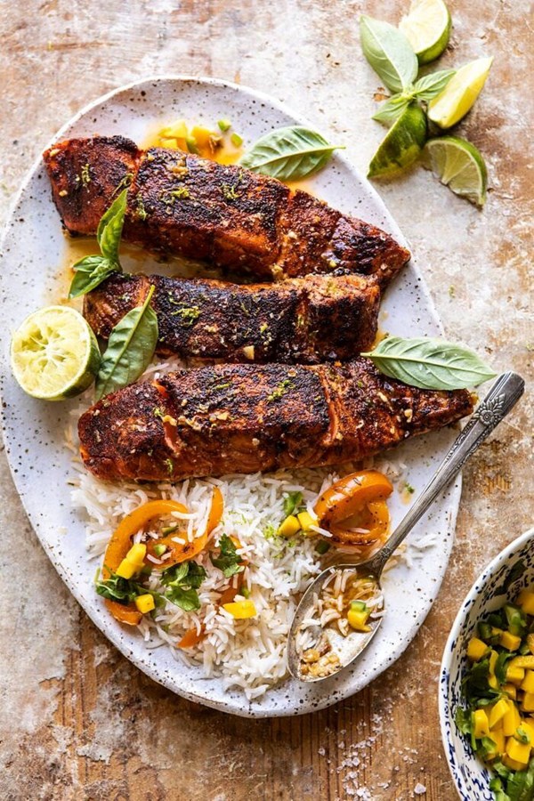 Cilantro lime salmon with mango salsa