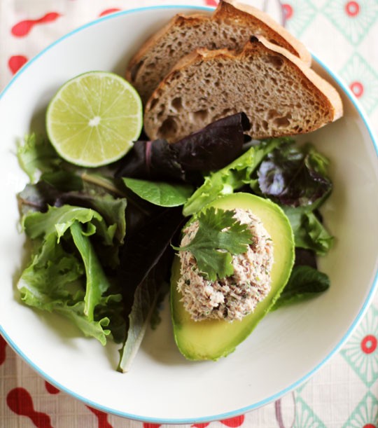 Cilantro-lime sardine salad in avocado halves