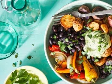 Cilantro-sauced roasted potato bowls