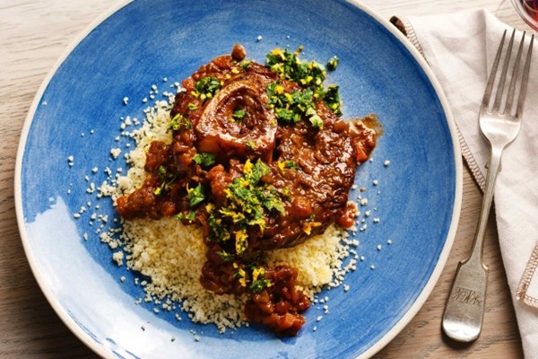 Cinnamon & pomegranate molasses osso buco with mint & orange gremolata