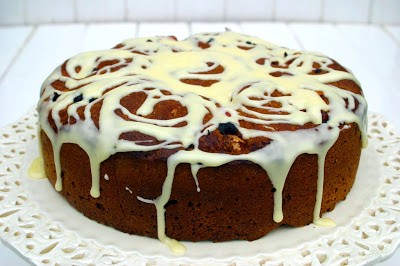 Cinnamon and chocolate nut bread with an orange sherbet icing