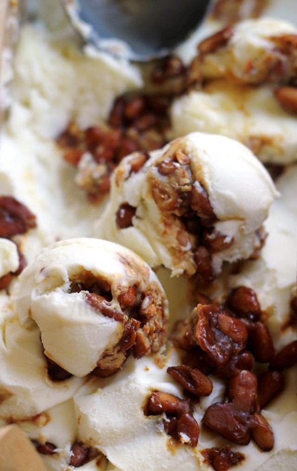 Cinnamon basil and pine nut praline ice cream