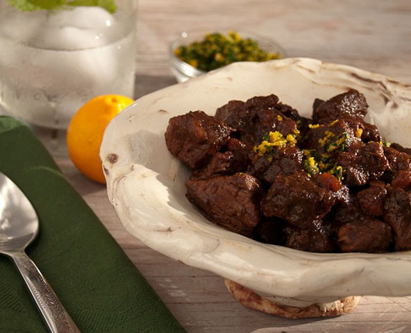 Cinnamon beef stew with orange gremolata