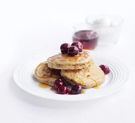 Cinnamon buckwheat pancakes with cherries