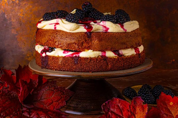 Cinnamon cake with blackberries