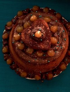 Cinnamon Citadel cake with chocolate ganache, ginger confit & dark rum