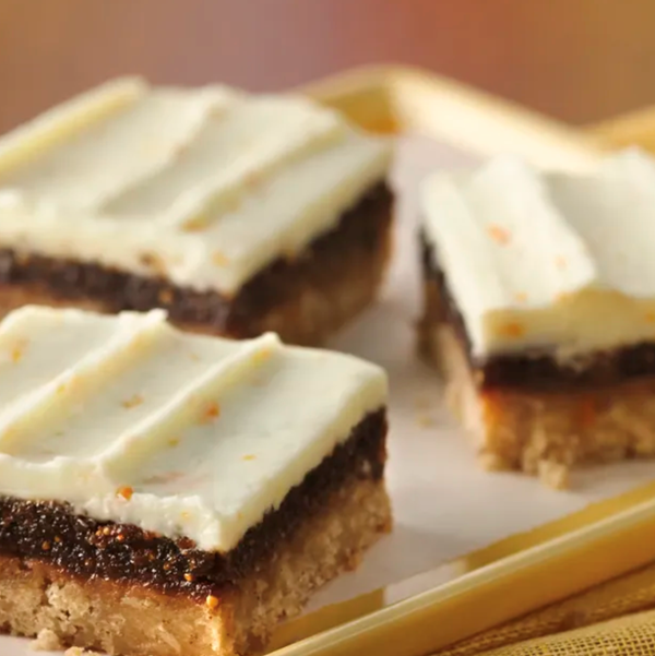 Cinnamon-fig bars with orange buttercream frosting