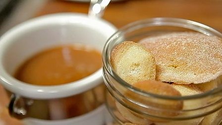 Cinnamon madeleines with winter spiced caramel sauce