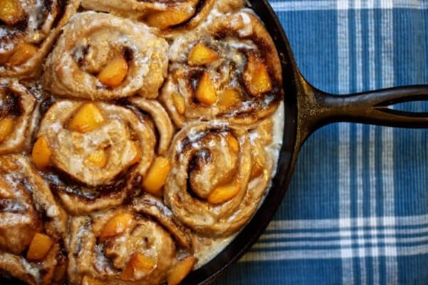 Cinnamon peach skillet rolls