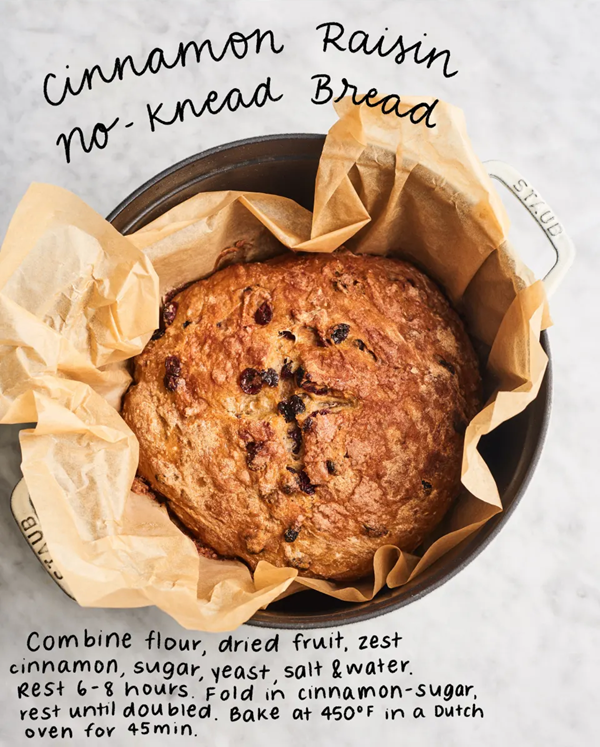 Cinnamon raisin no-knead bread