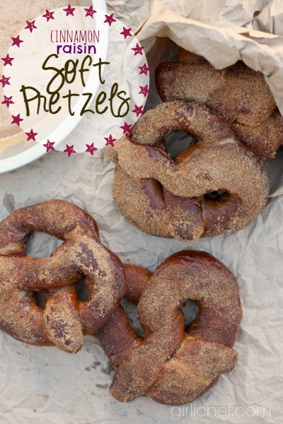 Cinnamon raisin soft pretzels