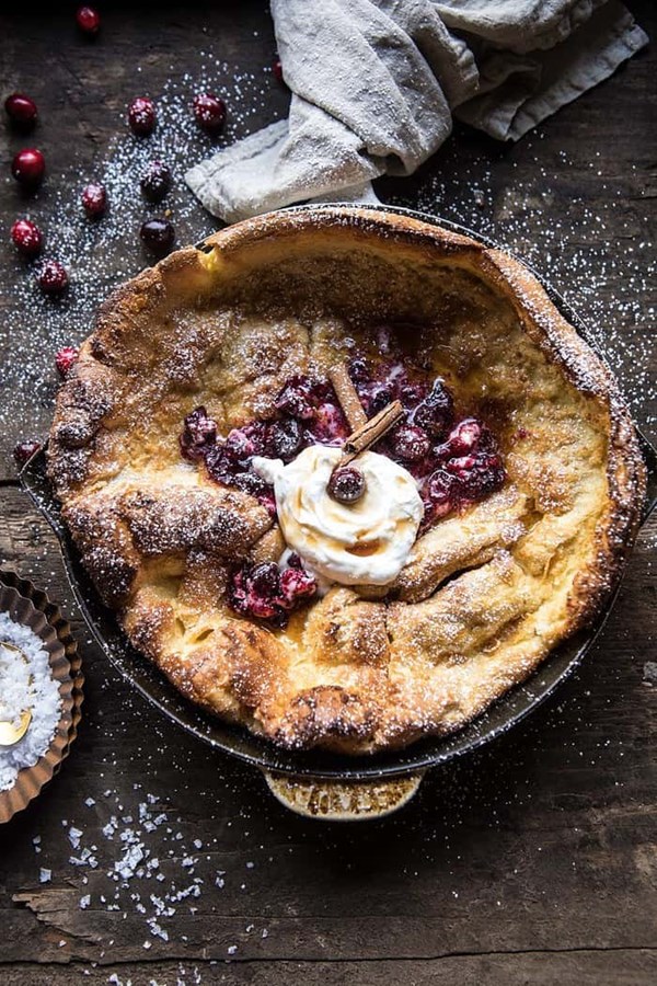 Cinnamon spiced Dutch baby with cranberry butter