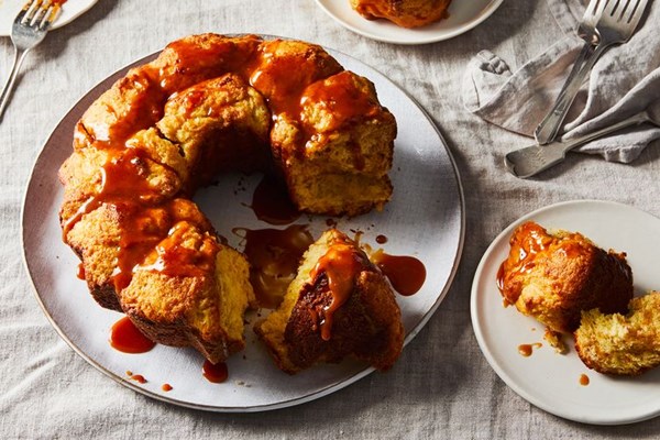 Cinnamon sugar monkey bread with caramel sauce
