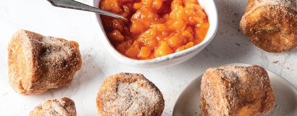 Cinnamon-sugar popovers with peach compote