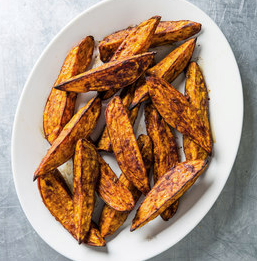 Cinnamon-sugar roasted sweet potato wedges