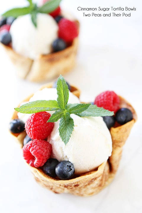 Cinnamon sugar tortilla ice cream bowls