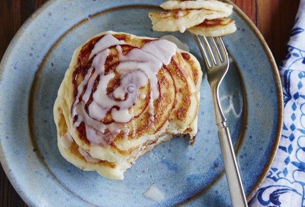 Cinnamon swirl pancakes with maple icing
