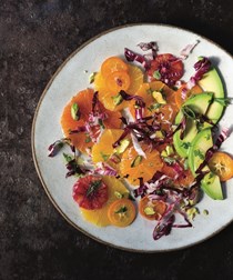 Citrus and avocado with lime-cumin vinaigrette and shredded greens