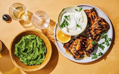 Citrus and spice griddled chicken thighs with guasacaca
