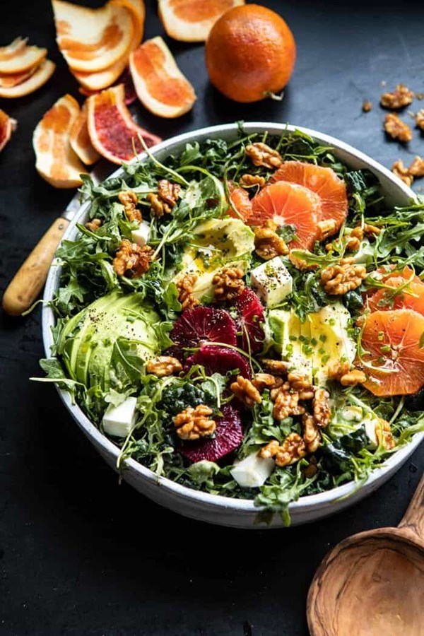 Citrus avocado salad with orange tahini vinaigrette