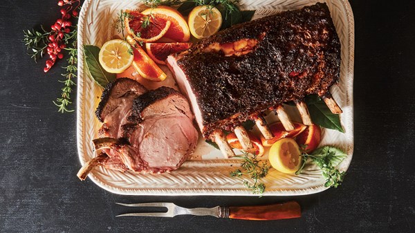 Citrus-crusted pork rib roast