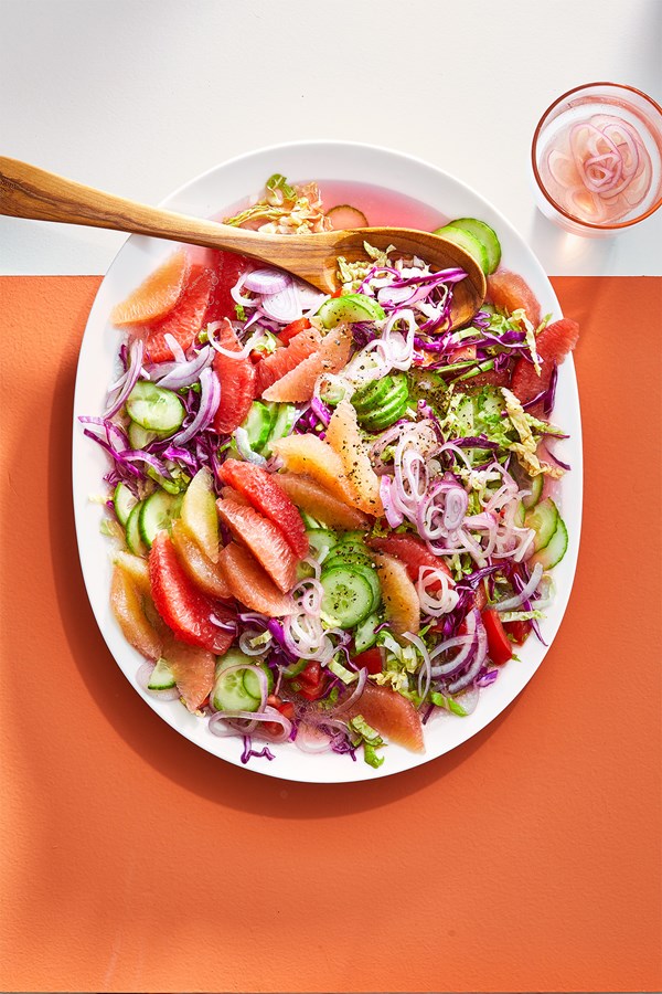 Citrus-cucumber slaw with pickled shallots
