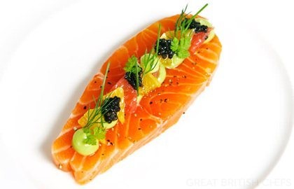 Citrus cured salmon with avocado purée and caviar