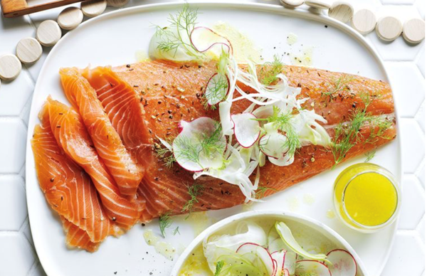 Citrus-cured salmon with fennel, apple and radish salad