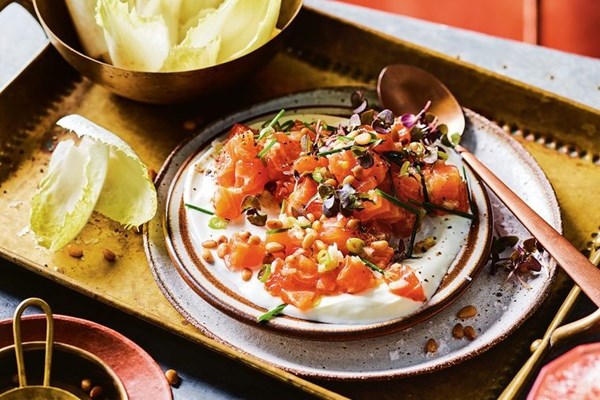 Citrus-cured salmon with mustard dressing