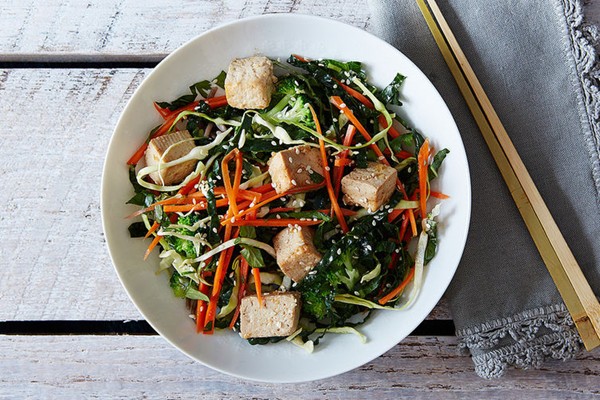 Citrus ginger tofu salad with buckwheat soba noodles