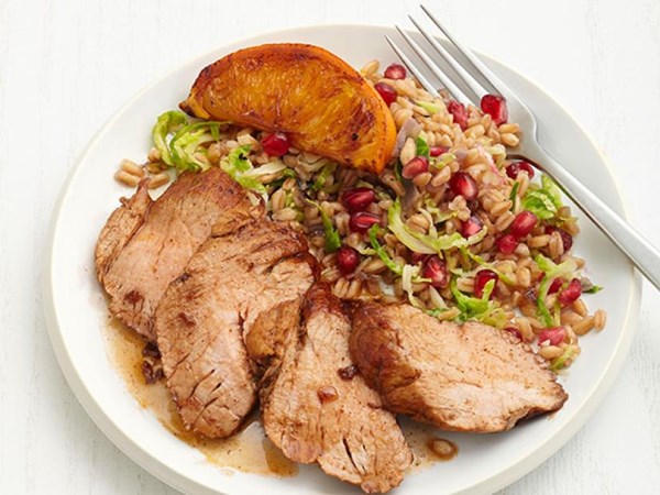 Citrus-glazed pork with farro