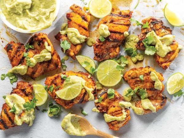 Citrus grilled chicken thighs with salsa verde