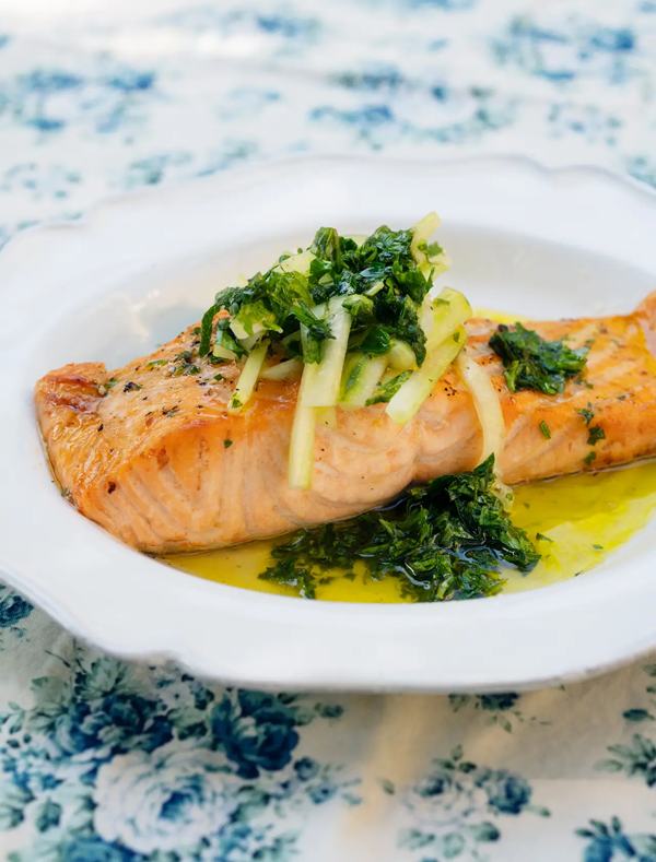Citrus grilled salmon, cucumber and mint