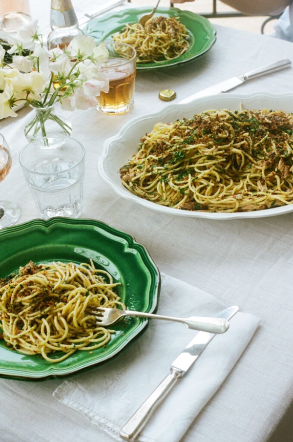 Citrus mackerel spaghetti with pangrattato