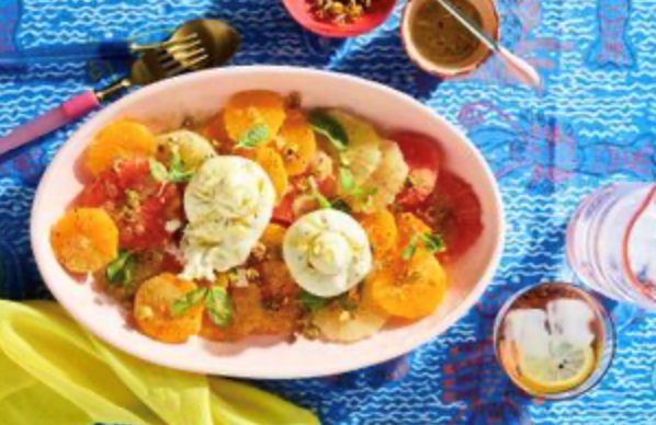 Citrus salad with candied pistachios and burrata