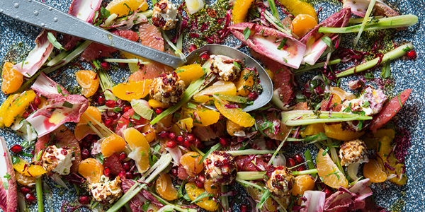 Citrus salad with red radicchio & pomegranate dressing