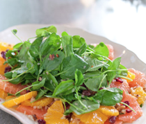 Citrus salad with watercress, dried cranberries, and pecans