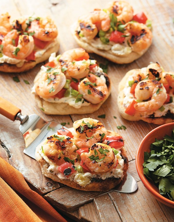 Citrus shrimp pizzettes