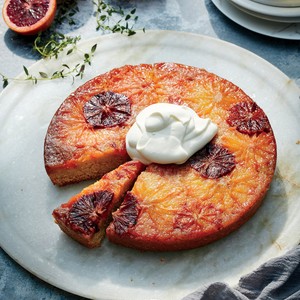 Citrus upside-down cake with sour whipped cream