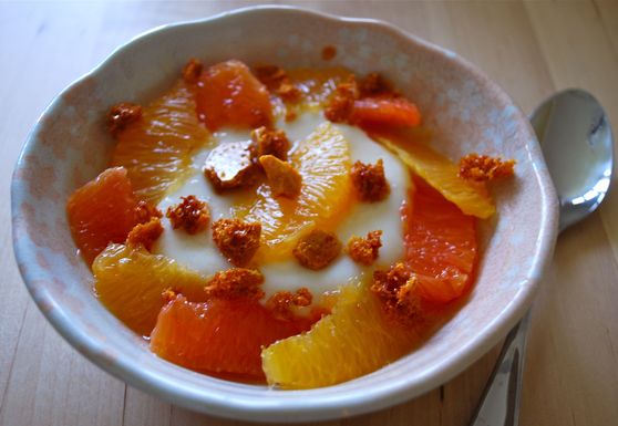 Citrus yogurt panna cotta with honeycomb