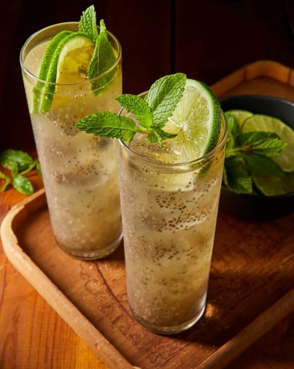 Citrusy chia and rose water cordial